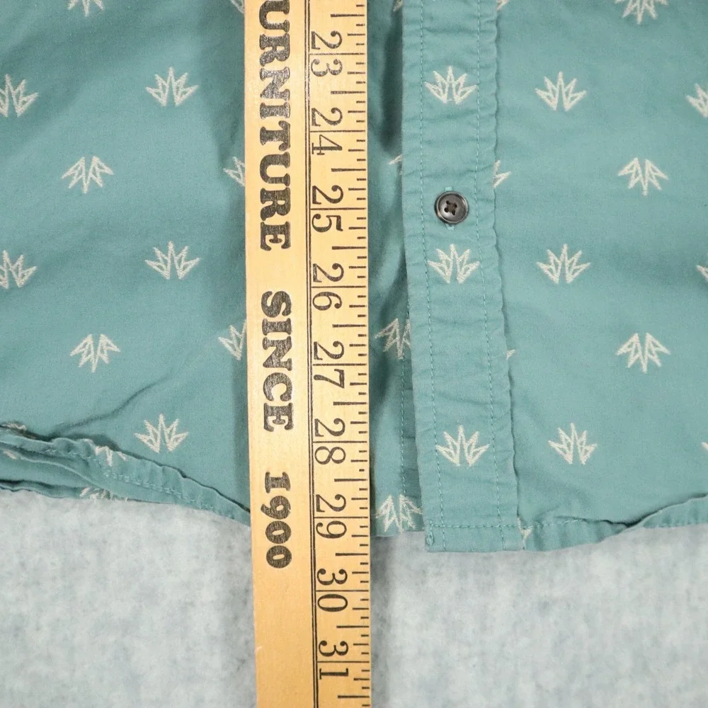 Prana Agave Leaf AOP Shirt Mens XL Teal Green Slim Fit Button Down Organic Blend - Picture 5 of 7